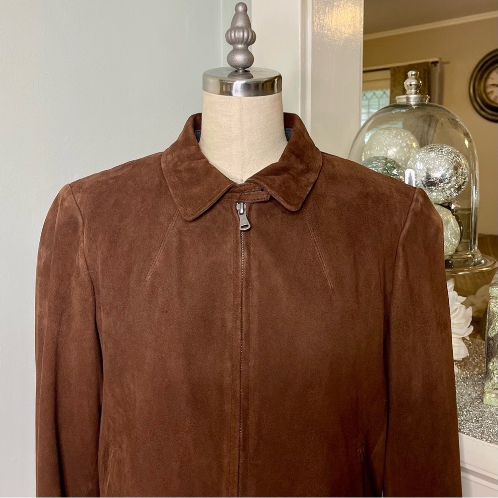 Talbots Brown Suede Leather Bomber Jacket Coat Women’s Size 14 - Picture 3 of 15